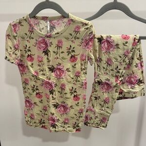 Posh Peanut Floral Kids Pajama Set - Pink and Green